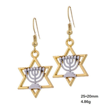 NEW Star Of David Candlestick Menorah Dangle Hanukkah Religious Earrings for Women - The Jewellery Supermarket